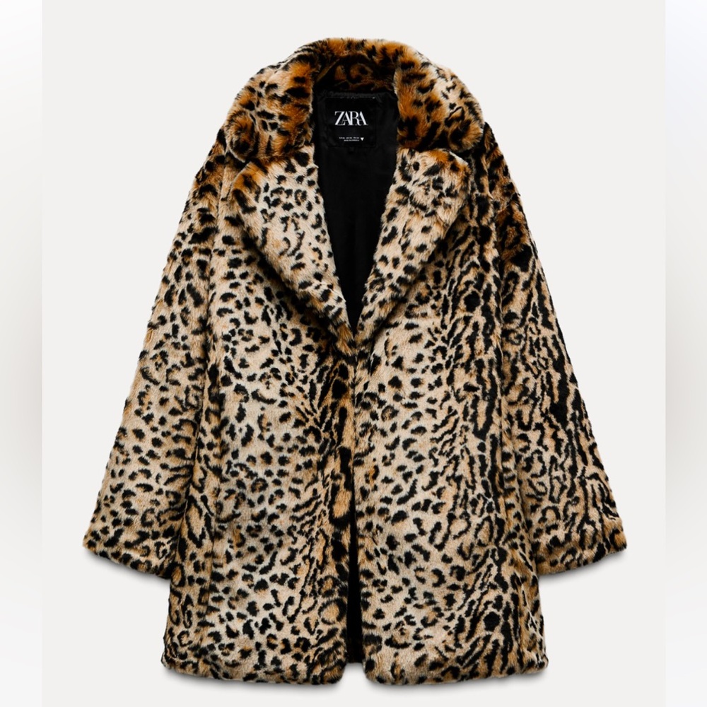 ZARA FAUX FUR ANIMAL PRINT COAT LEOPARD JACKET XS CHEETAH PRINT 1255/771 VIRAL